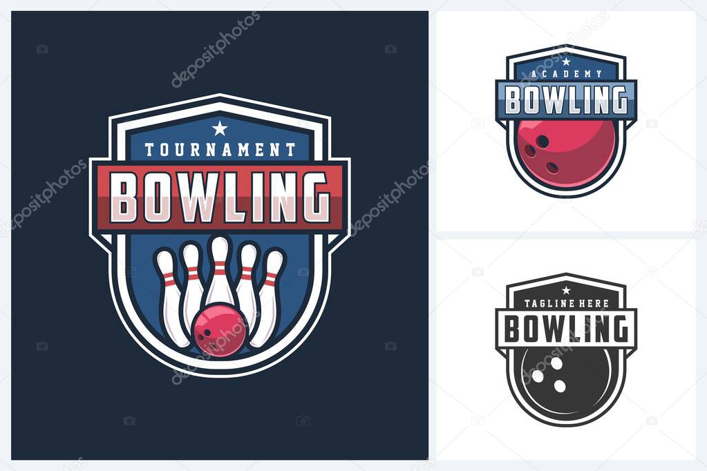 Bowling logo sport design template, bowling emblem vector, bowling tournament logo badge design vector illustration
