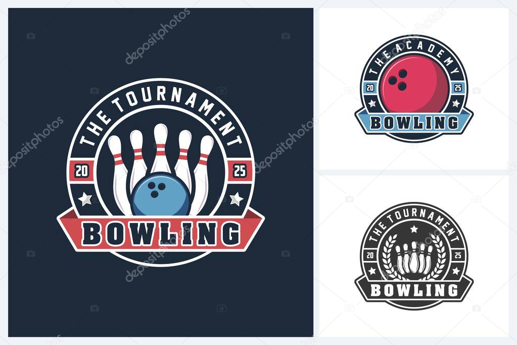 Bowling logo sport design template, bowling emblem vector, bowling tournament logo badge design vector illustration