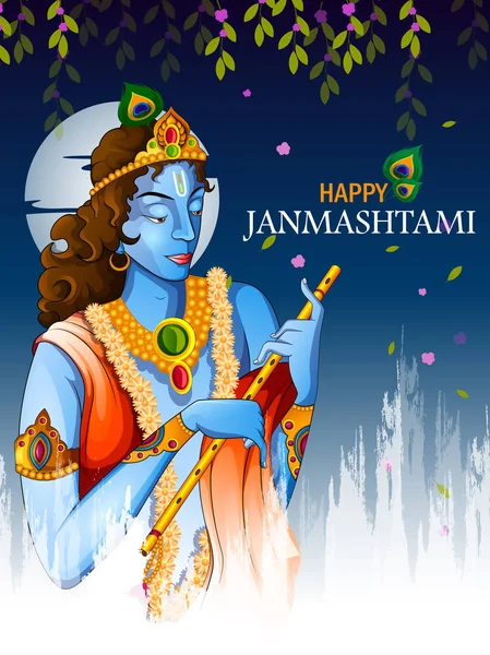 Lord Krishna Hint Tanrı Janmashtami festival tatil — Stok Vektör