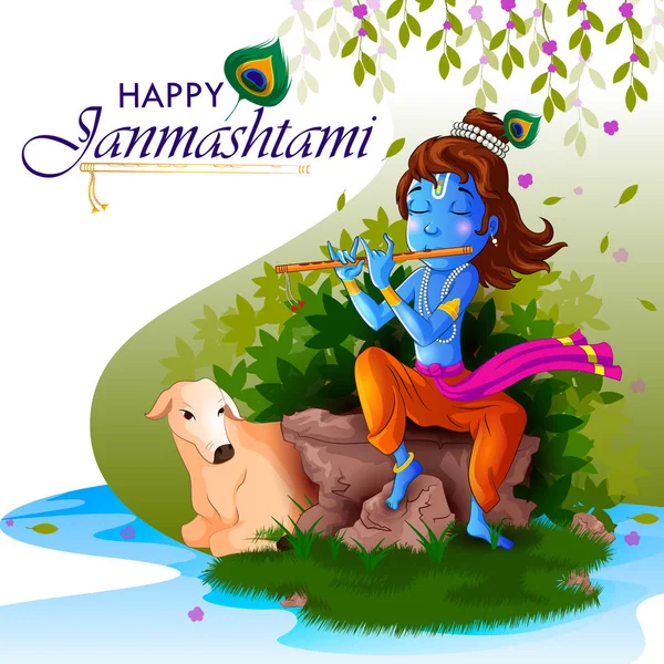 Lord Krishna Indiase God Janmashtami festival vakantie — Stockvector