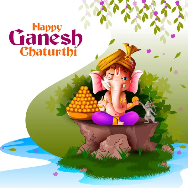 Hindistan arka plan Lord Ganpati ile mutlu Ganesh Chaturthi Festivali — Stok Vektör