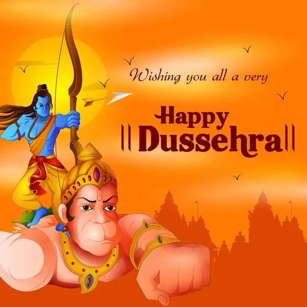 Lord Rama Fliegen Auf Hanuman Happy Dussehra Navratri Feier Indien — Stockvektor