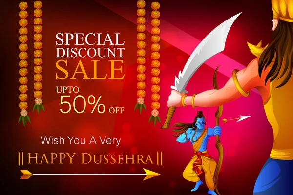 Lord Rama dans Happy Dussehra Navratri célébration Inde publicité vente promotion offre arrière-plan — Image vectorielle