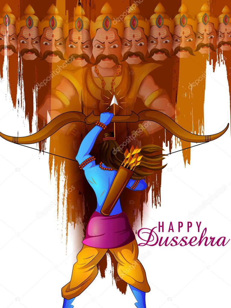 Lord Rama with demon Ravana in Happy Dussehra Navratri celebration India holiday background