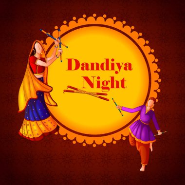 Geleneksel halk dansları Garba Navratri Dussehra sırasında kutlama Dandiya gecesi oynayanlar