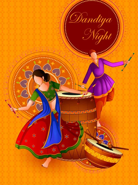 사람들이 전통적인 민속 무용 Garba Dandiya 밤 Navratri Dussehra 동안 축 하 연주 — 스톡 벡터