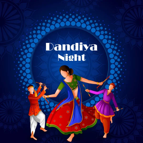 사람들이 전통적인 민속 무용 Garba Dandiya 밤 Navratri Dussehra 동안 축 하 연주 — 스톡 벡터