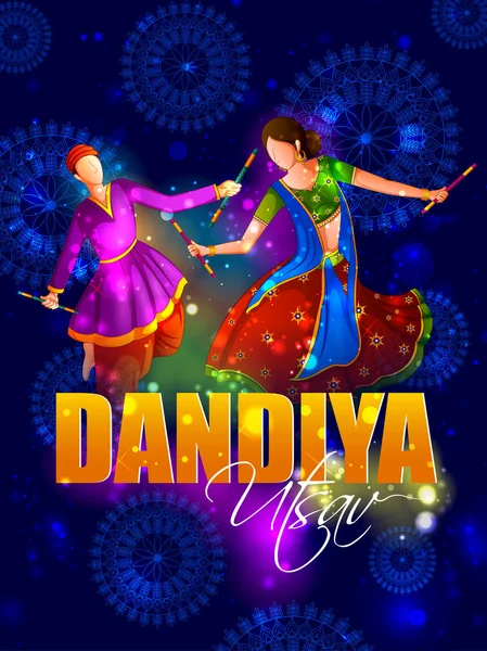 사람들이 전통적인 민속 무용 Garba Dandiya 밤 Navratri Dussehra 동안 축 하 연주 — 스톡 벡터