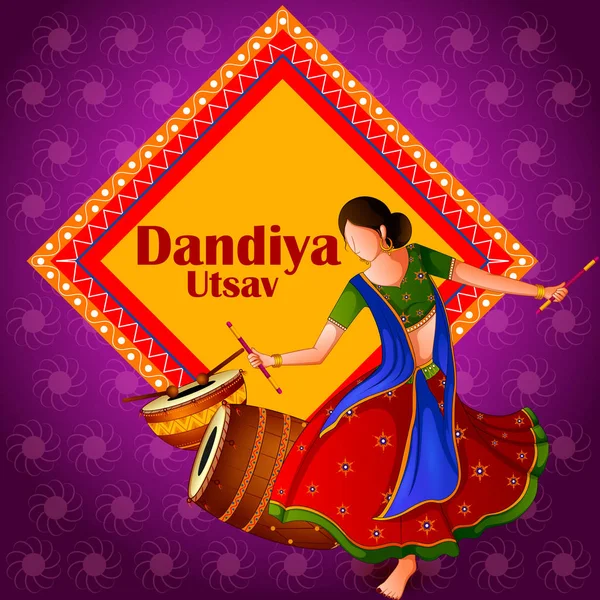 在风水的 Dandiya 夜庆祝 Navratri 的人演奏传统民间舞蹈加尔巴 — 图库矢量图片