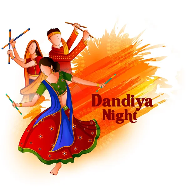 在风水的 Dandiya 夜庆祝 Navratri 的人演奏传统民间舞蹈加尔巴 — 图库矢量图片