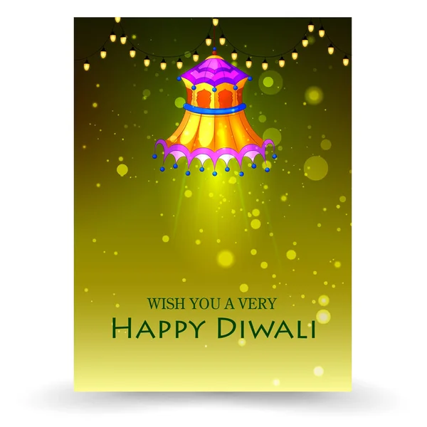 Lâmpada pendurada na noite feliz Diwali celebrando férias da Índia — Vetor de Stock