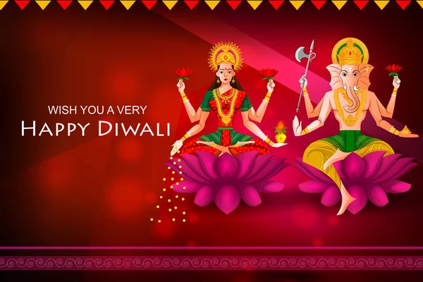 Deusa indiana Lakshmi e Ganesha em fundo de negócio festivo feliz Diwali — Vetor de Stock