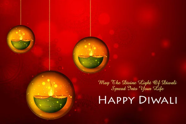 Diya decorado na noite de Diwali feliz que celebra férias da Índia — Vetor de Stock