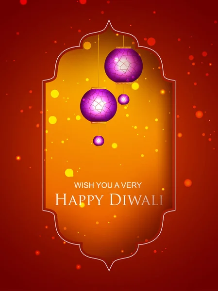 Lampe suspendue sur Happy Diwali nuit célébrant les vacances de l'Inde — Image vectorielle