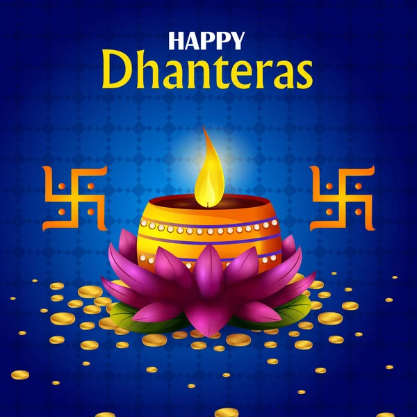 Vacaciones Inidan de Happy Dhanteras durante la temporada de Diwali para la prosperidad — Vector de stock