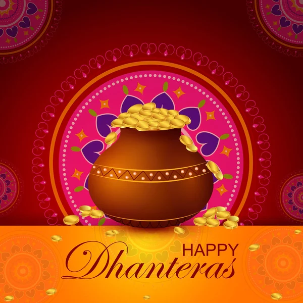 Vacaciones Inidan de Happy Dhanteras durante la temporada de Diwali para la prosperidad — Vector de stock