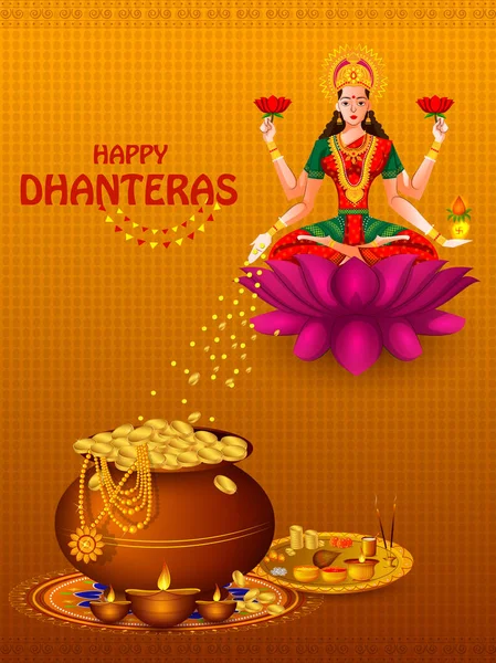 Vacaciones Inidan de Happy Dhanteras durante la temporada de Diwali para la prosperidad — Vector de stock