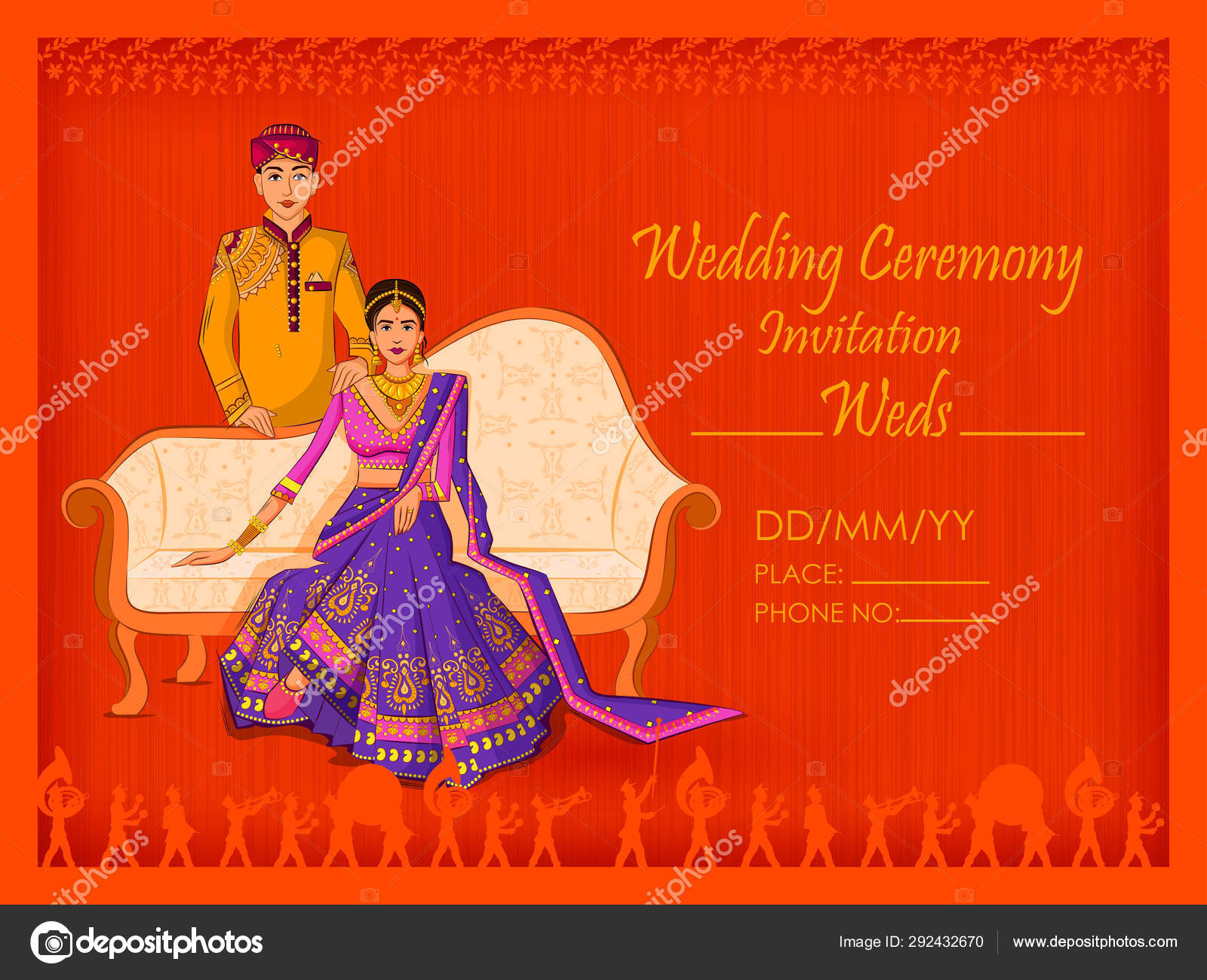 Indian Bride And Groom In Ethnic Dress Lengha And Serwani For