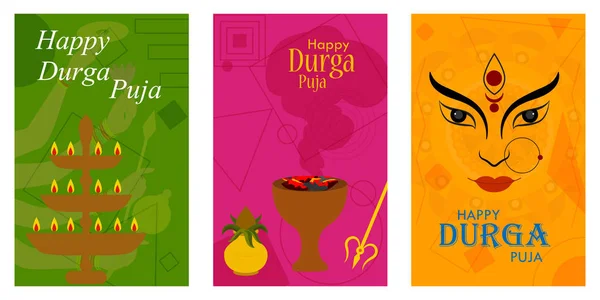 Feliz Durga Puja festival India venta de vacaciones promoción banner fondo — Vector de stock