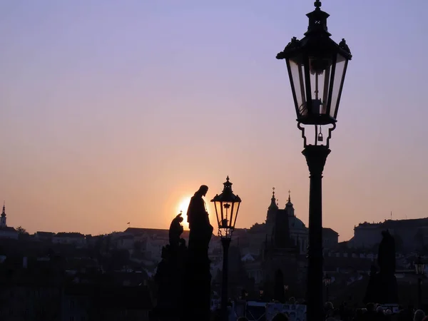 Zonsondergang Karelsbrug Praag — Stockfoto