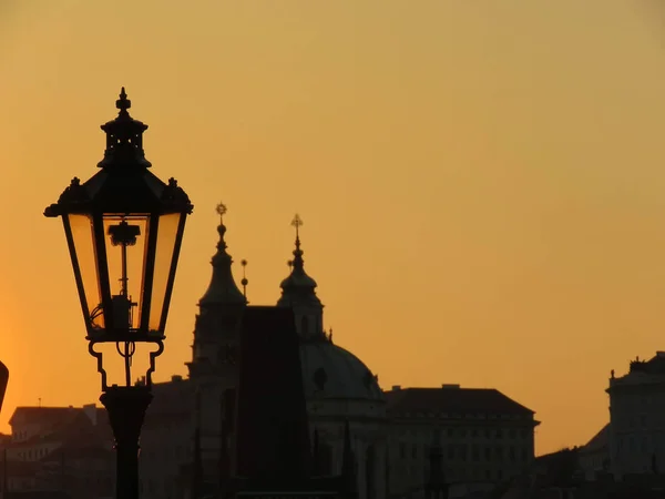 Zonsondergang Karelsbrug Praag — Stockfoto