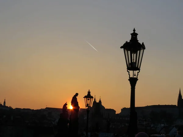 Zonsondergang Karelsbrug Praag — Stockfoto