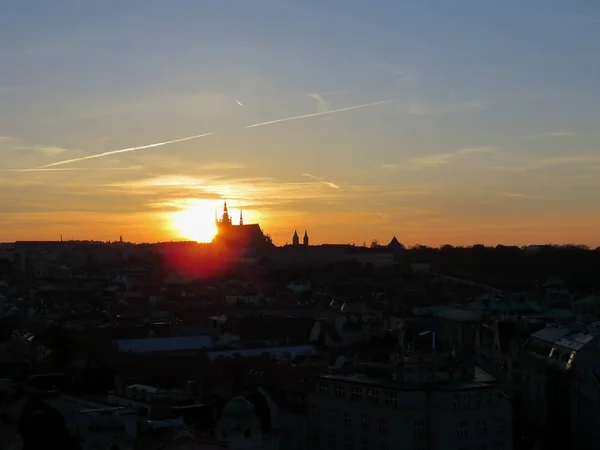 Het Uitzicht Stad Praag Bij Zonsondergang — Stockfoto