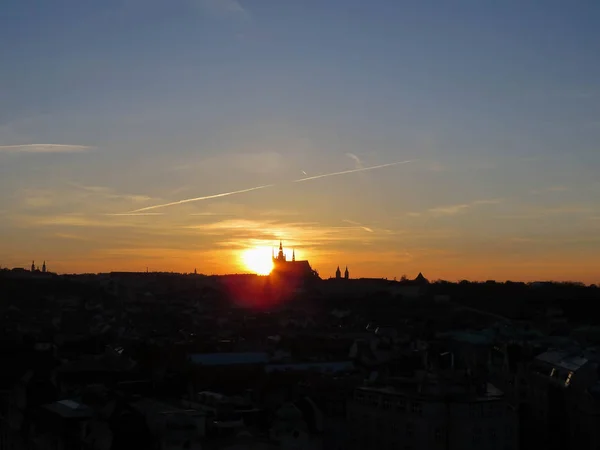 Het Uitzicht Stad Praag Bij Zonsondergang — Stockfoto