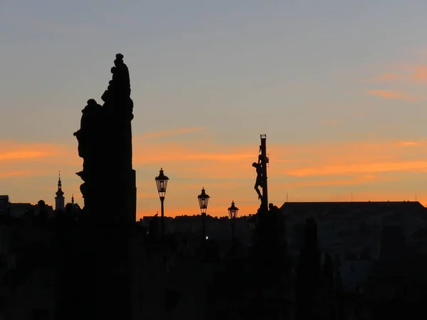 Zonsondergang Karelsbrug Praag — Stockfoto