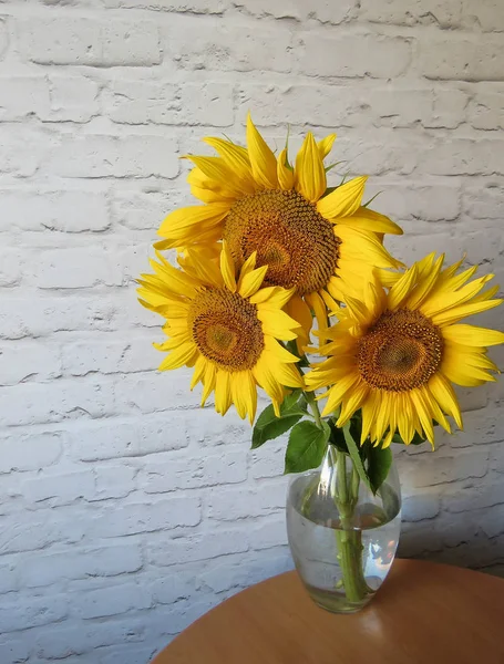 Der Strauß Sonnenblumen Einer Vase Der Küche — Stockfoto