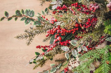 Noel öznitelikleri çam koni ve holly Karpuzu Noel ağacı dalı. nesne grubunu