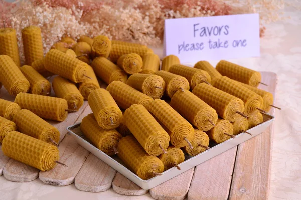 Rustic fall wedding decoration beeswax candles favors handmade guest gifts, original party souvenirs yellow natural color