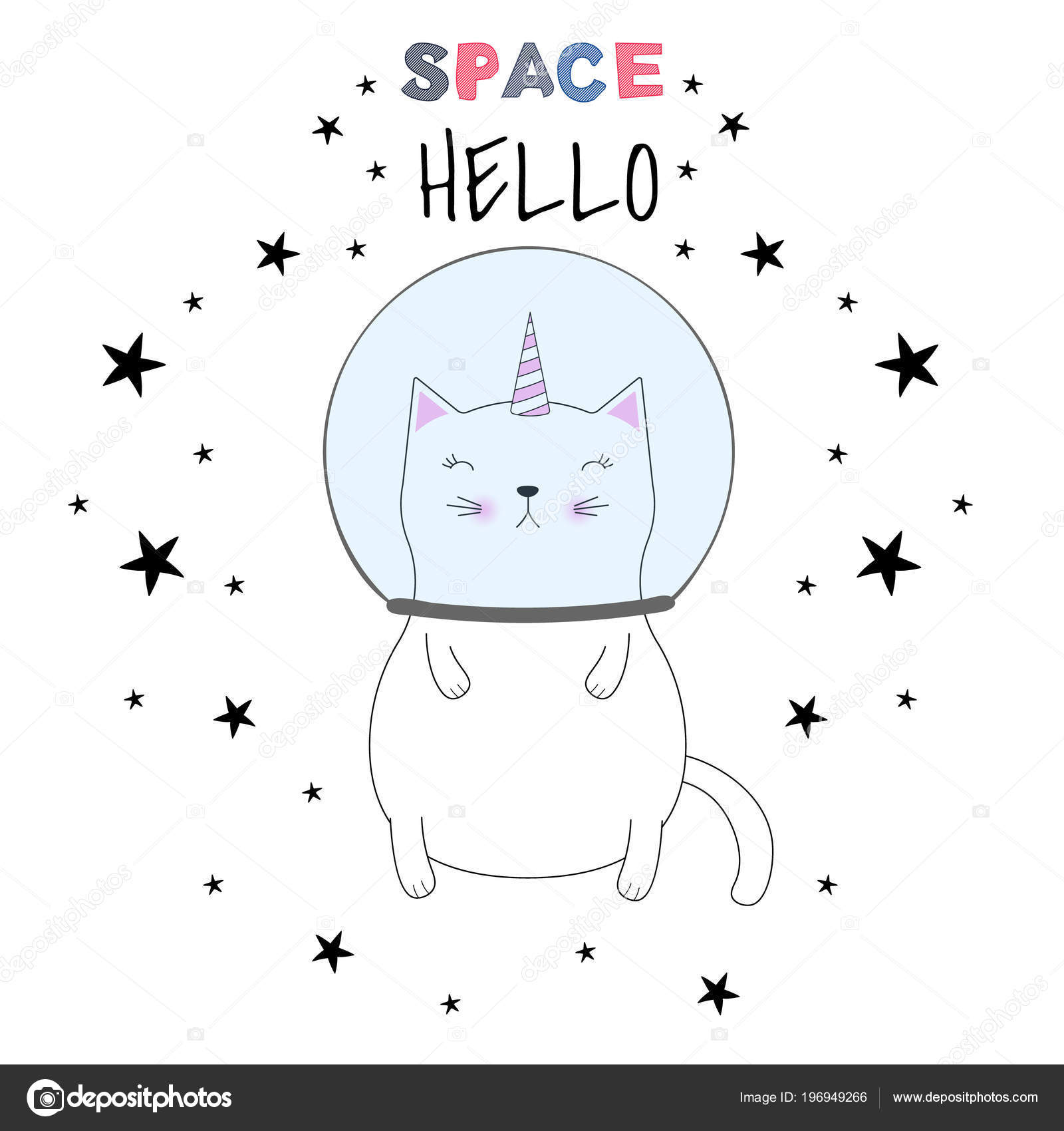 Cute Cat Unicorn Astronaut Space Sweet Kids Graphics Shirts Greeting ...