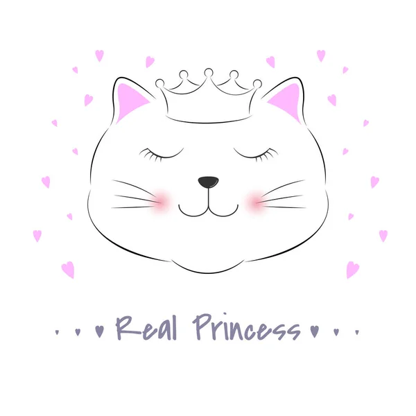 Skvělá Fantasy Kitty Skutečná Princezna Sladké Děti Grafika Pro Trička — Stockový vektor