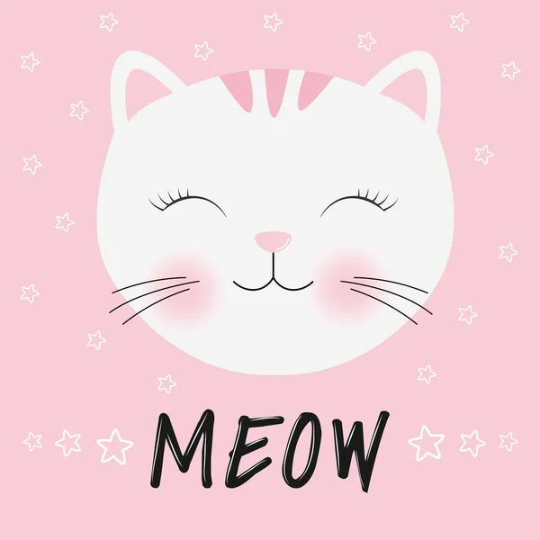 Sziluettjét Aranyos Cica Fejét Macska Betűkkel Szó Meow Shirt Design — Stock Vector