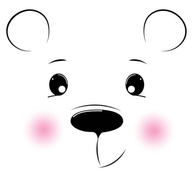 Siluet karikatür yüz ayı beyaz zemin üzerinde. T-shirtler için tatlı çocuklar grafik. Tebrik kartı.