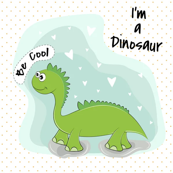 Schattige Cartoon Groene Dinosaurus Een Blauwe Achtergrond Zoete Kinderen Graphics — Stockvector