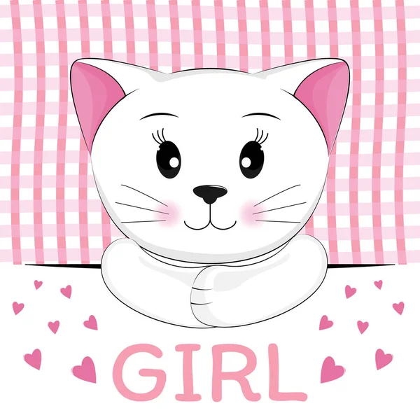 Portre Sevimli Çizgi Kız Kitty Yazıt Shirtler Için Tatlı Çocuklar — Stok Vektör