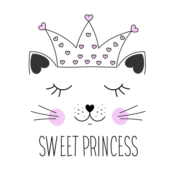 Sevimli Kedicik Siluet Kafa Tatlı Prenses Yazı Ile Kedi Çocuklar — Stok Vektör