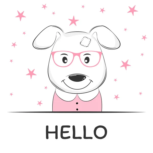 Aranyos Kutya Lány Szemüvegét Édes Gyerekek Grafikus Pólók Üdvözlőkártya — Stock Vector
