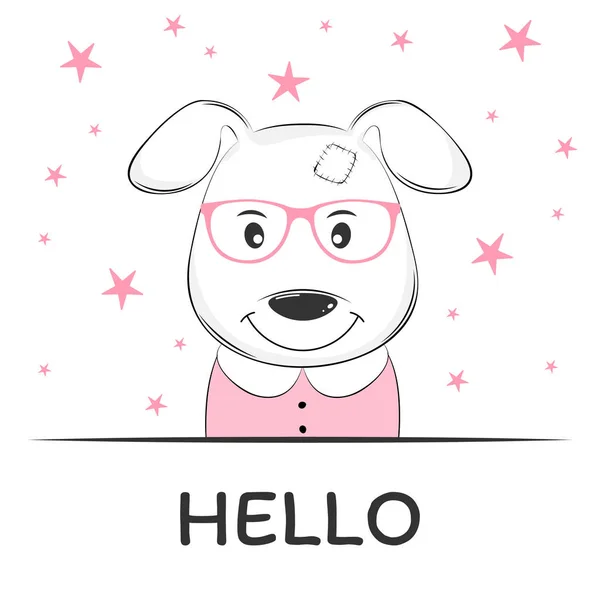 Linda Chica Perro Gafas Gráficos Para Niños Dulces Para Camisetas — Vector de stock