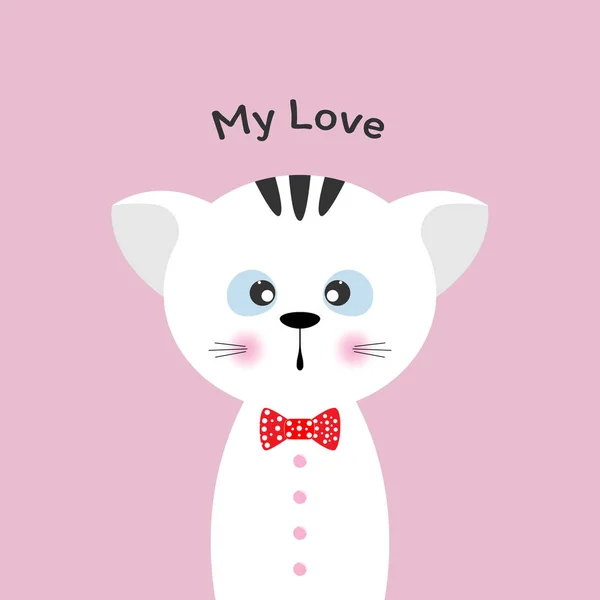 Roztomilý Kreslený Kočka Lukem Nápis Mou Lásku Blahopřání Okouzlující Kitty — Stockový vektor