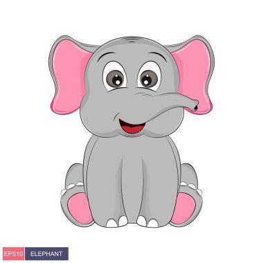 Elle çizilmiş vektör çizim şirin komik fil. Beyaz arka plan üzerinde izole nesneleri. Tasarım konsepti çocuklar için t-shirt.