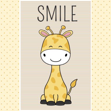 Bir şirin komik zürafa elle çizilmiş tebrik kartı. Beyaz arka plan üzerinde izole nesneleri. Tasarım konsepti çocuklar için t-shirt.