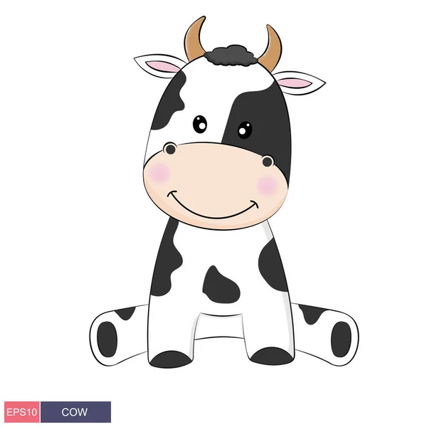 Illustration Vectorielle Dessinée Main Une Jolie Vache Drôle Objets Isolés — Image vectorielle