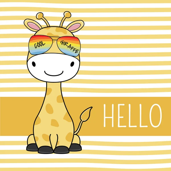 Niedliche Cartoon Giraffe Hochglanz Mit Der Aufschrift Hallo Süße Kindergrafik — Stockvektor