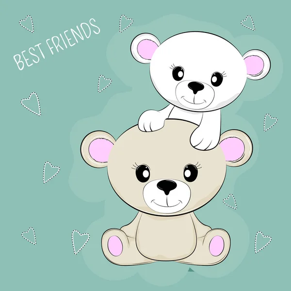 Cartão Saudação Dois Ursinhos Pelúcia Bonitos Melhores Amigos Feliz Dia — Vetor de Stock
