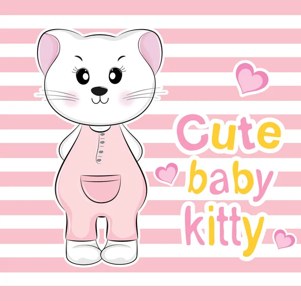 Ljuvligt Söt Baby Kitty Rosa Overall Mode Söta Katt Med — Stock vektor