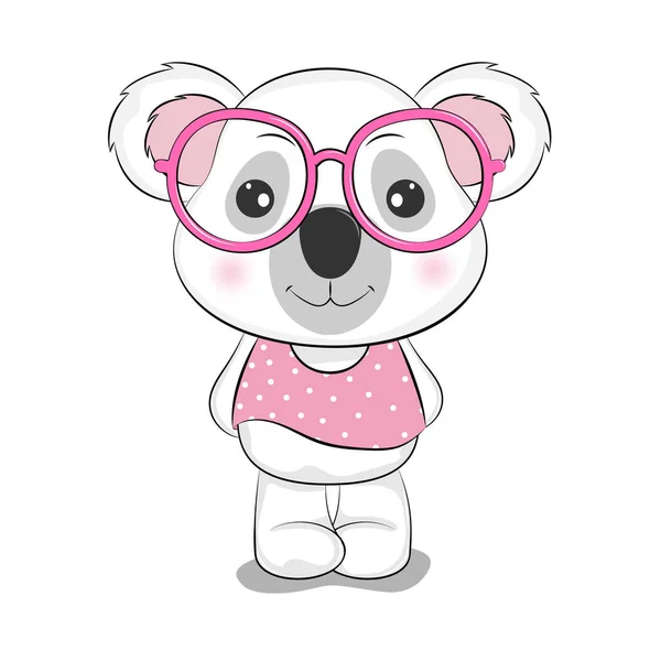 Söta Tecknade Koala Rosa Glasögon Söta Barn Grafik För Shirts — Stock vektor