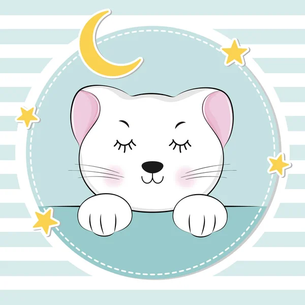 かわいい手描き顔眠そうな猫 ベクトル イラスト シャツ キッズ アパレル デザイン — ストックベクタ